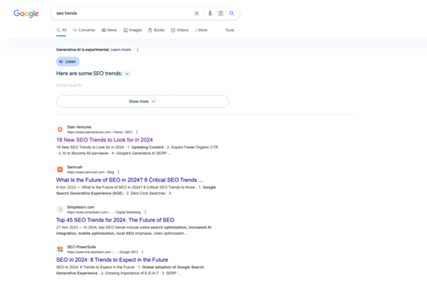 Modifications to Google's Generative AI SERP Layout and Functionality